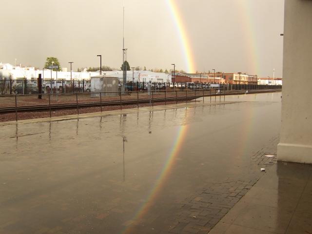 rainbow.jpg - It was a day of thunder showers and rainbows.  Here is a double rainbow over the tracks.